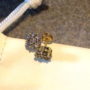 Gold Floral Cluster Stud Earrings with Clear Stones